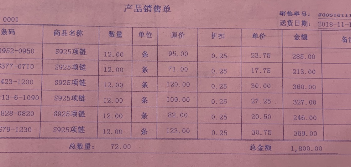 義烏のアクセサリー店で小ロット仕入れした際の伝票