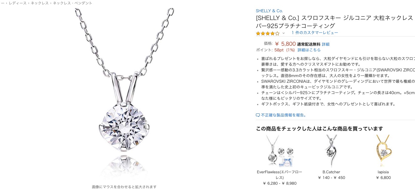 Amazonで販売したSHELLY & Co.のアクセサリー商品ページ